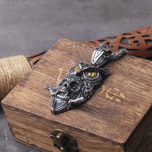 Colar Gothic Owl + Caixa de Madeira