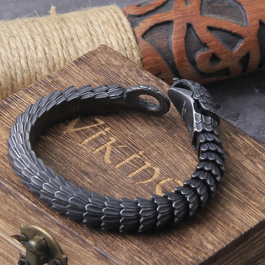 Bracelete Black Snake + Caixa de Madeira