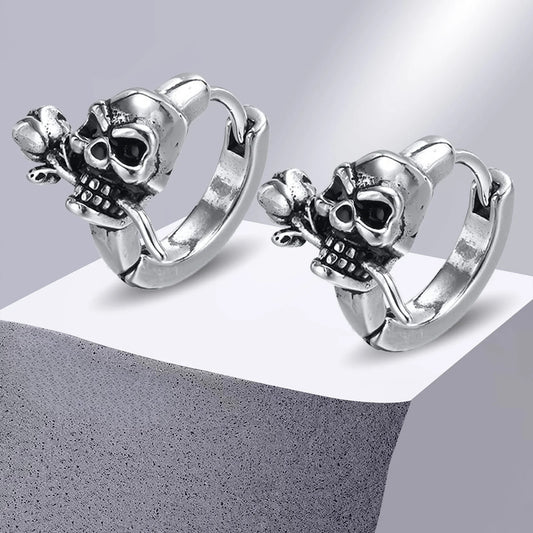 Brinco Skull Flower - Aço Inoxidável