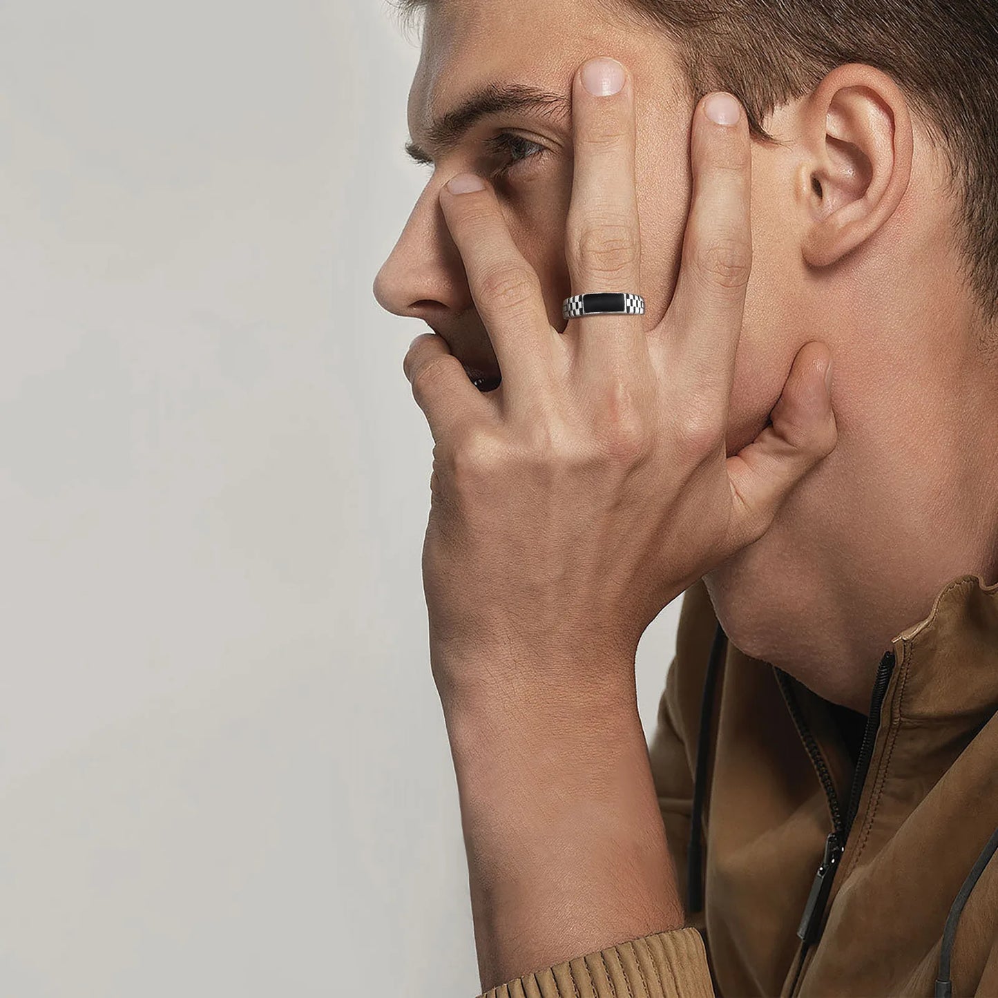 Anel Ajustável Black Silver - Aço Inoxidável