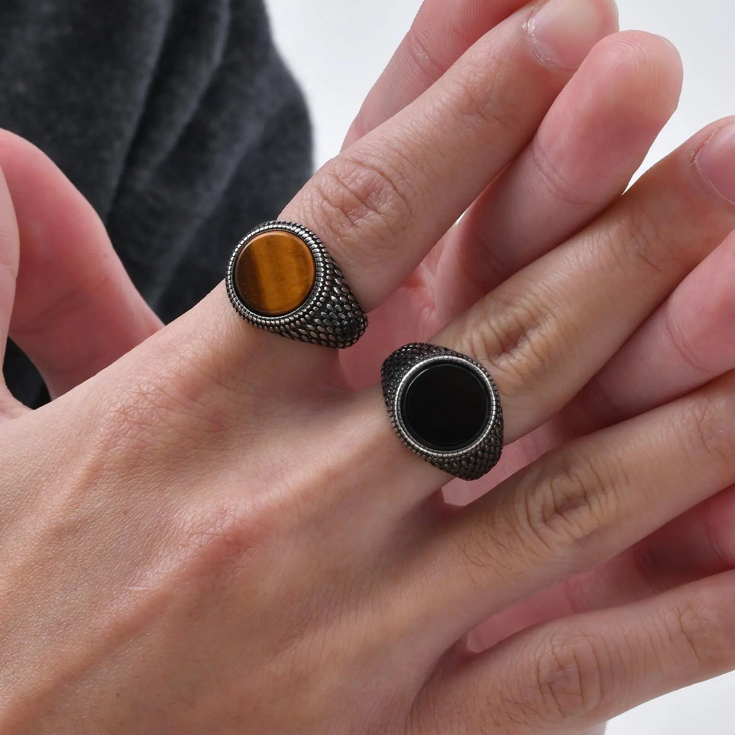 Anel Pedra Olho de Tigre - Aço Inoxidável