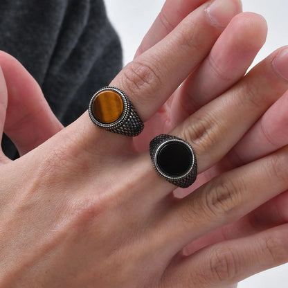 Anel Pedra Olho de Tigre - Aço Inoxidável