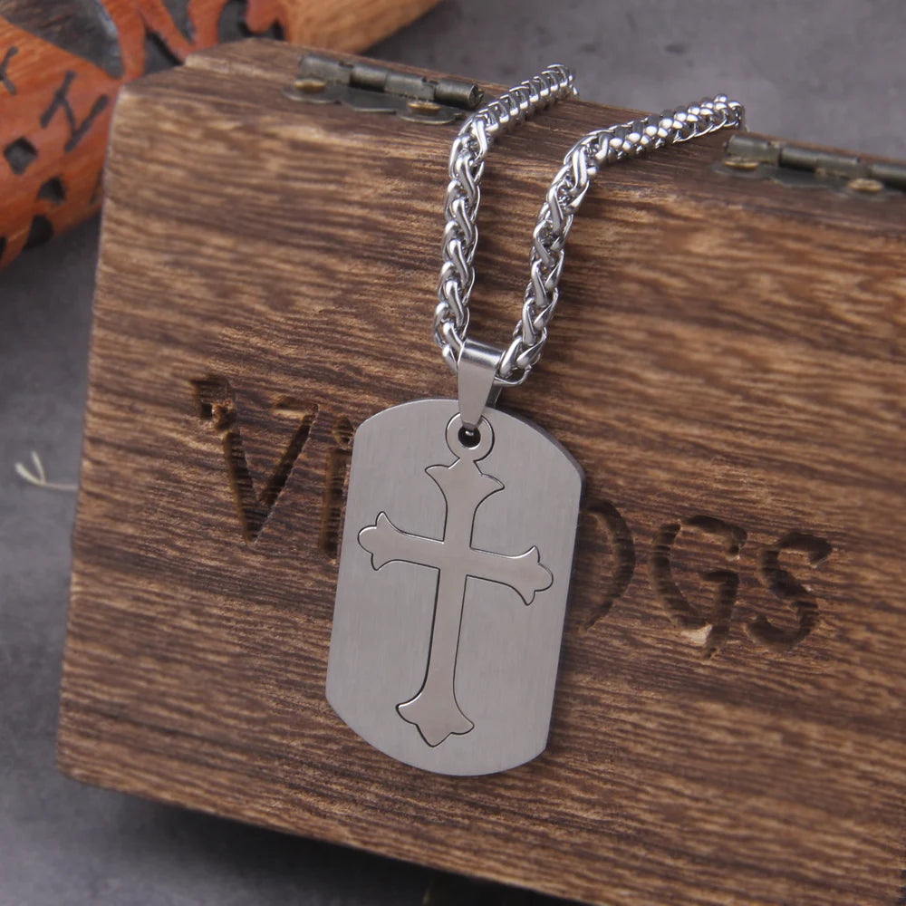 Colar Placa Cruz + Caixa de Madeira