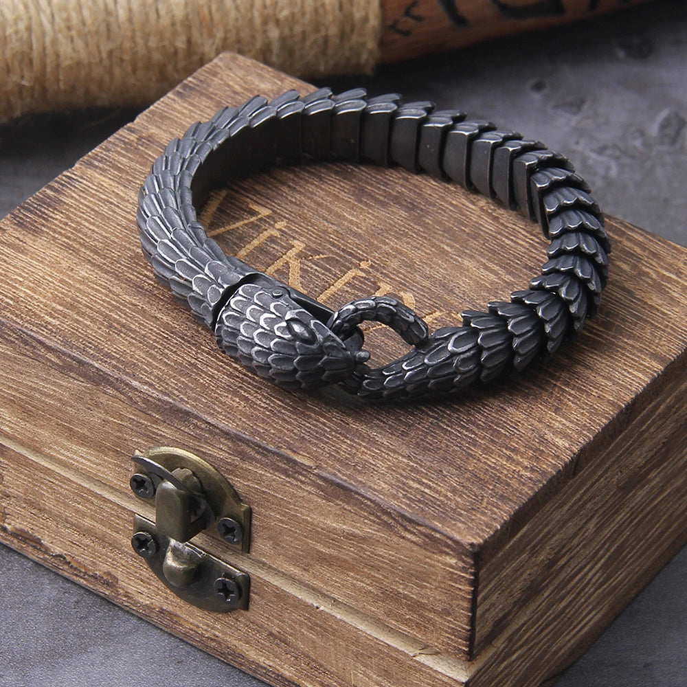 Bracelete Black Snake + Caixa de Madeira
