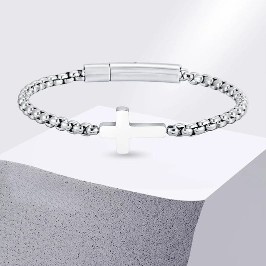 Pulseira Corrente Cruz - Aço Inoxidável