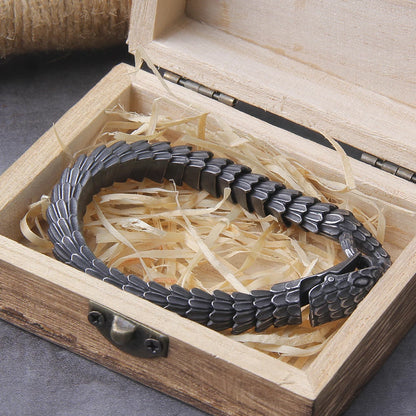 Bracelete Black Snake + Caixa de Madeira