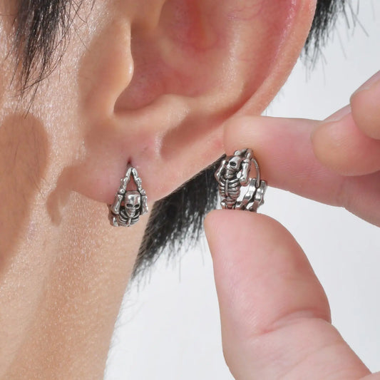 Brinco Argola Caveira - Aço Inoxidável