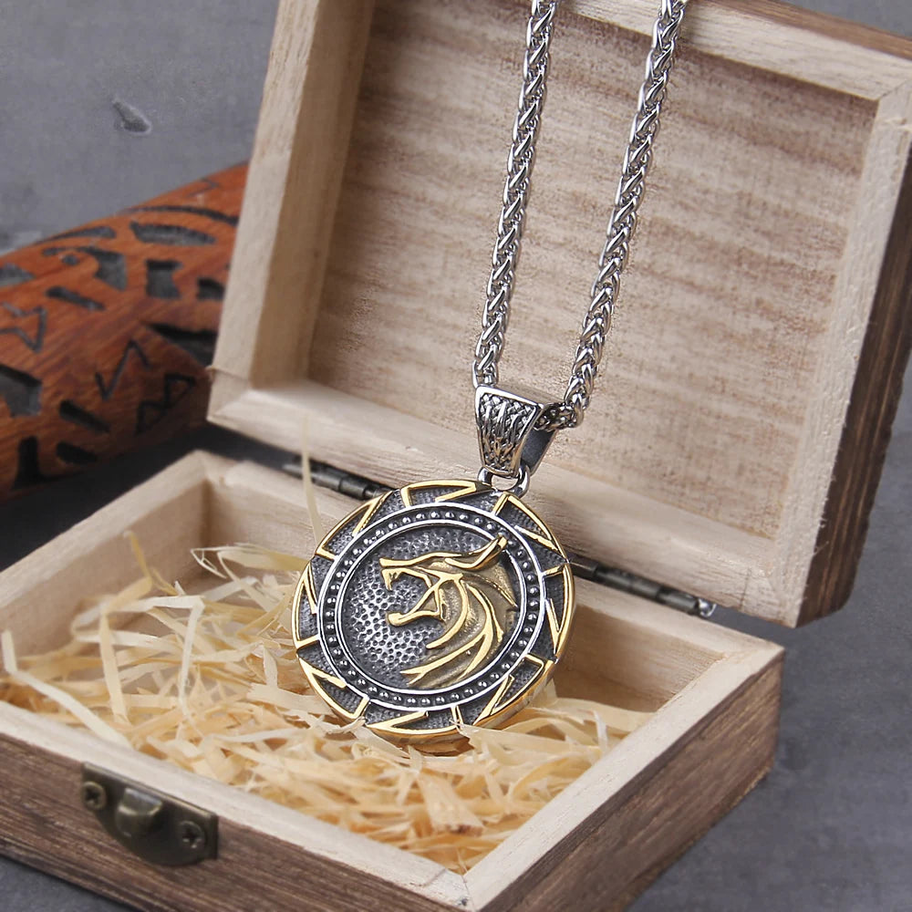 Colar Steel Wolf + Caixa de Madeira