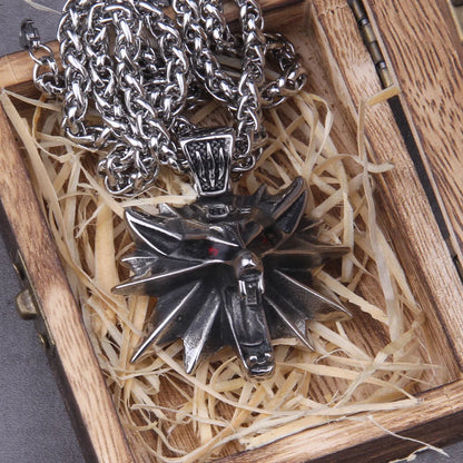 Colar Wolf The Witcher + Caixa de Madeira