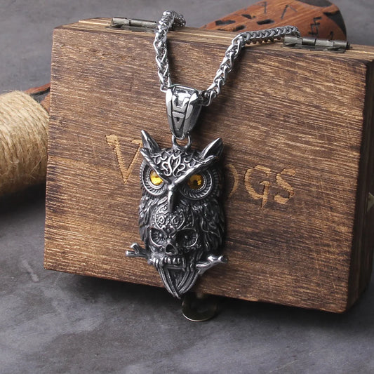 Colar Gothic Owl + Caixa de Madeira