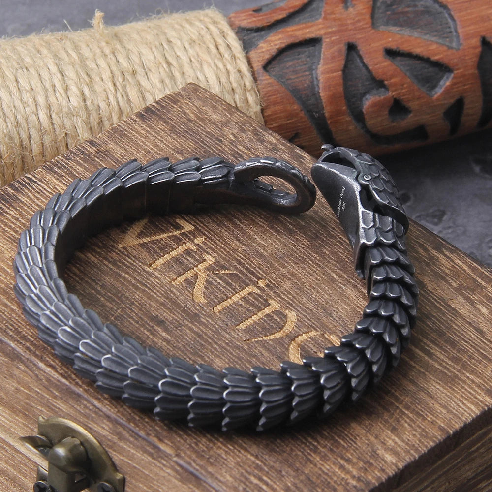 Bracelete Black Snake + Caixa de Madeira