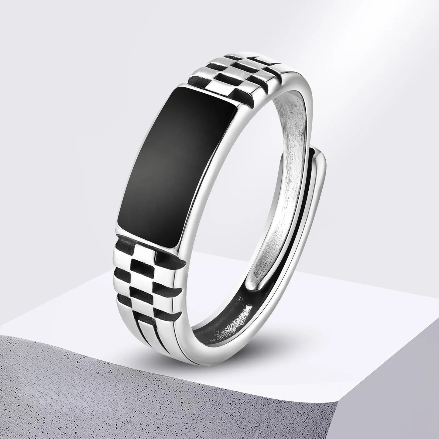 Anel Ajustável Black Silver - Aço Inoxidável