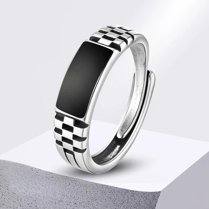 Anel Ajustável Black Silver - Aço Inoxidável