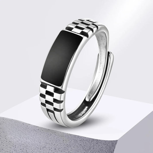 Anel Ajustável Black Silver - Aço Inoxidável