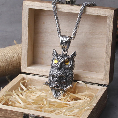 Colar Gothic Owl + Caixa de Madeira