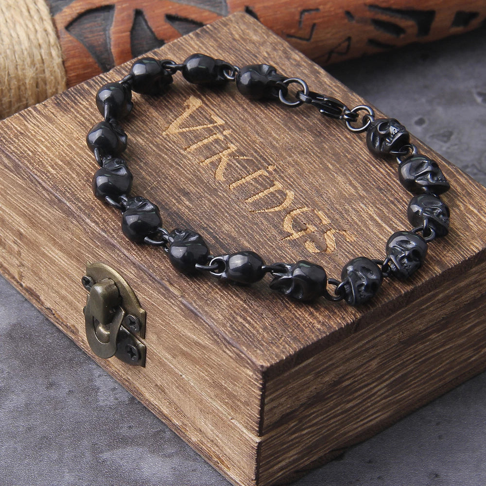 Pulseira Gothic Skull + Caixa de Madeira
